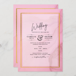 LeahG Blush Pink Gold INK Ombre Wedding INVITE