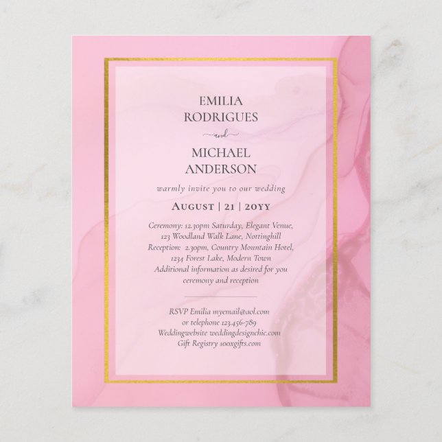 LeahG Blush Pink Gold INK Ombre Wedding INVITE Flyer (Back)