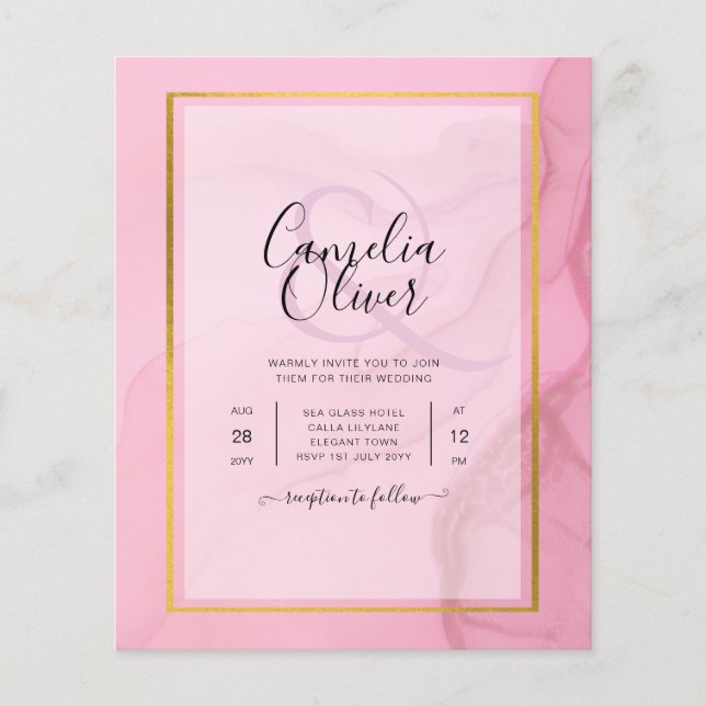 LeahG Blush Pink Gold INK Ombre Wedding INVITE Flyer (Front)