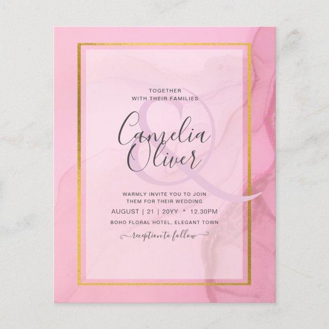 LeahG Blush Pink Gold INK Ombre Wedding INVITE Flyer (Front)