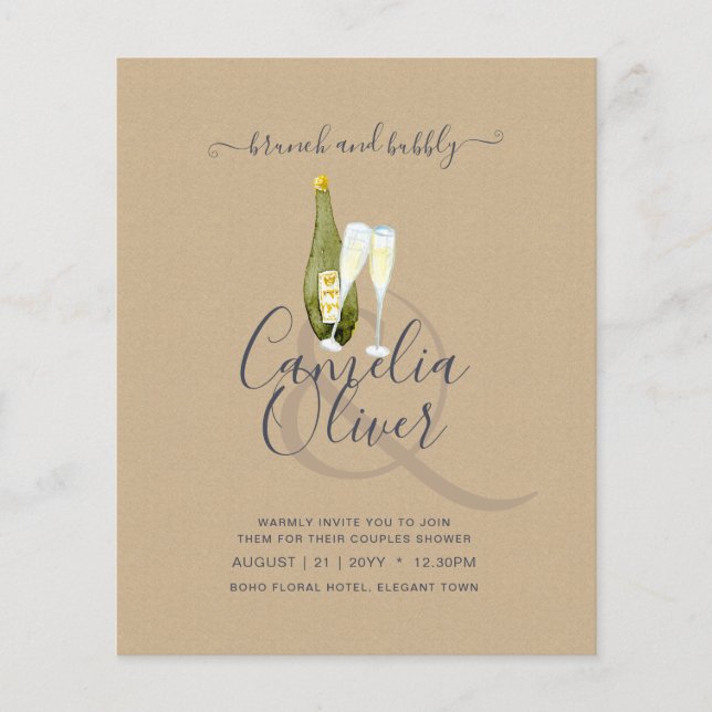 LeahG BUDGET Brunch Bubbly Bridal Shower Wedding Flyer (Front)