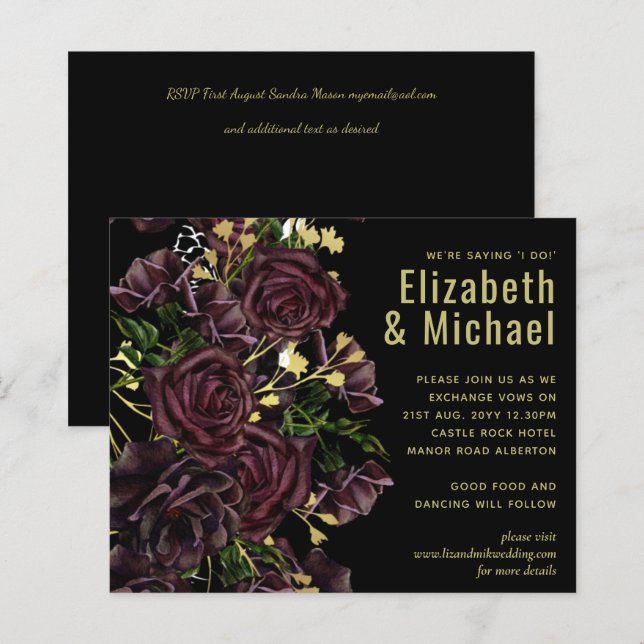 LeahG BUDGET Dark PLUM Roses Wedding (Front/Back)