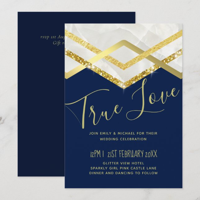 LeahG Budget Navy Gold Art Deco Wedding (Front/Back)