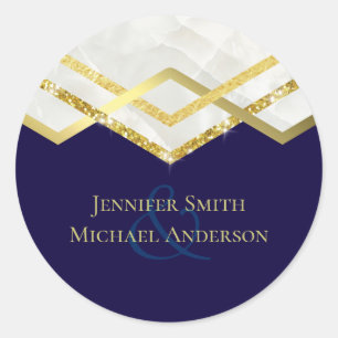 LeahG Budget Navy Gold Art Deco Wedding Classic Round Sticker