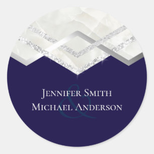 LeahG Budget Navy Silver Deco Wedding Classic Round Sticker