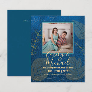 LeahG Budget PHOTO Save Date Navy Gold Leaves