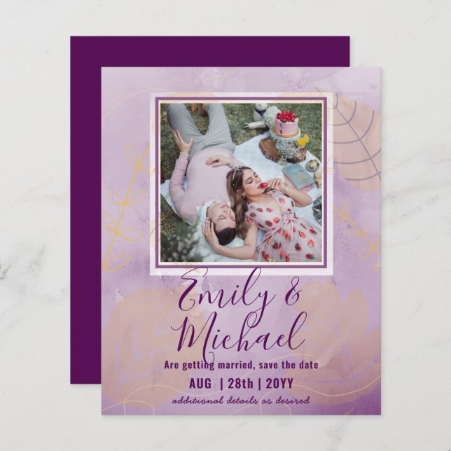 LeahG BUDGET PHOTO Save Dates Watercolor Leaves (Front/Back)