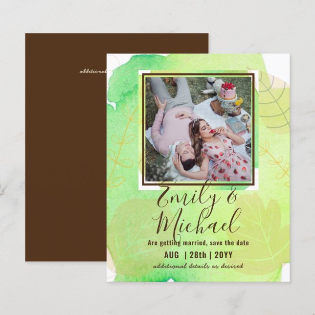 LeahG BUDGET PHOTO Save Dates Watercolor Leaves (Front/Back)
