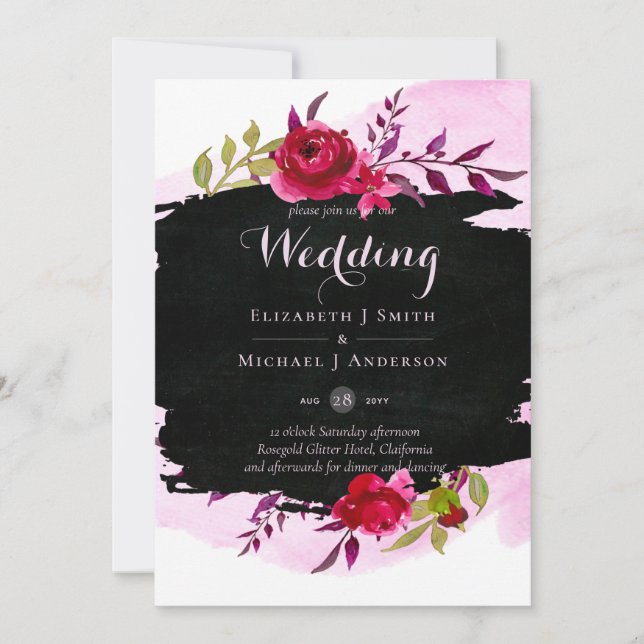 LeahG Budget Pink Rose Black Modern Wedding (Front)