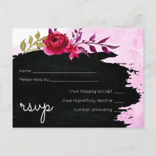 LeahG Budget Pink Rose Black Modern Wedding Invitation Postcard