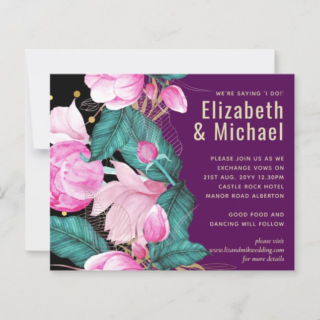 LeahG Budget Pink Roses Plum Modern Wedding Chic (Front)