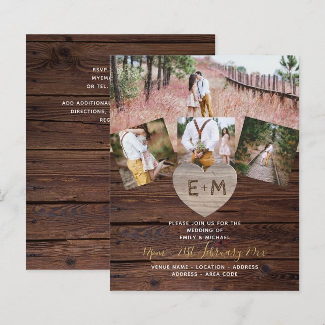 LeahG BUDGET Rustic Wood Heart PHOTO WEDDING (Front/Back)