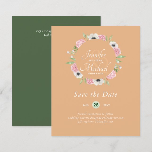 LeahG BUDGET Save Dates Blue Floral Wreath (Front/Back)