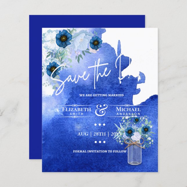 LeahG BUDGET Save The Date Blue Floral (Front/Back)
