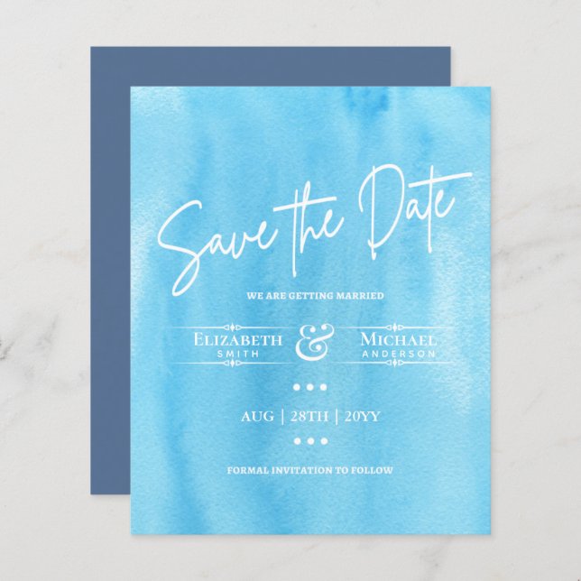 LeahG BUDGET Save The Date Blue Sky Watercolor (Front/Back)