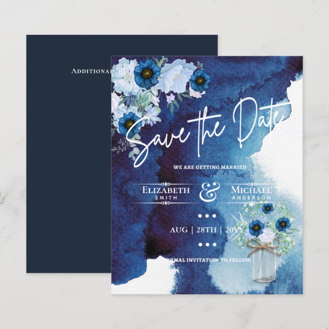 LeahG BUDGET Save The Date Dusty Blue Flower (Front/Back)