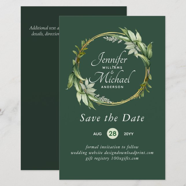 LeahG BUDGET Save The Date Greenery Wreath Modern (Front/Back)