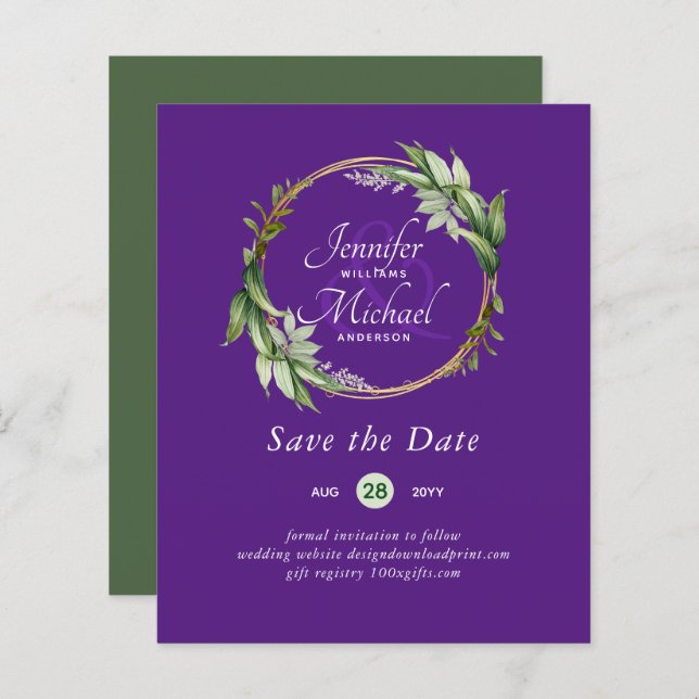 LeahG BUDGET Save The Date Greenery Wreath Modern (Front/Back)