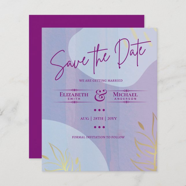 LeahG BUDGET Save The Date Magenta Gold Abstract (Front/Back)