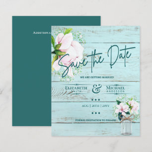 LeahG BUDGET Save The Date Pink Magnolias Teal