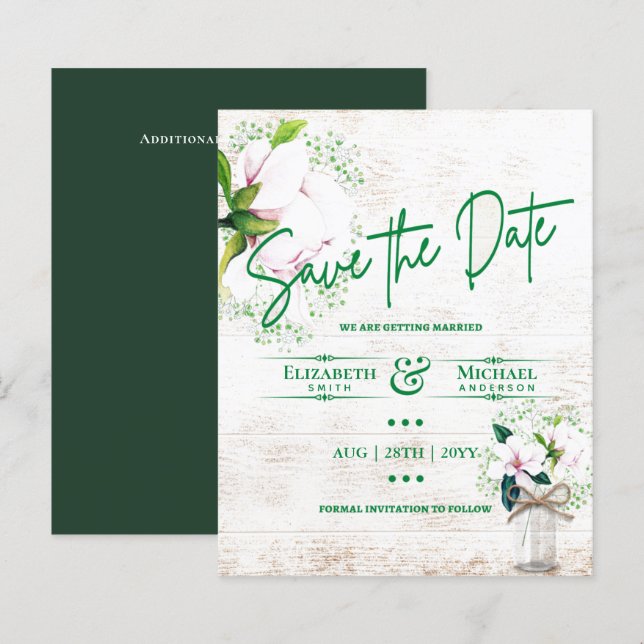LeahG BUDGET Save The Date Rustic Magnolias (Front/Back)