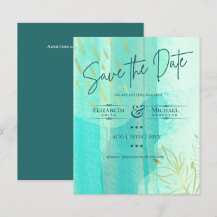LeahG BUDGET Save The Date Teal Gold Watercolor