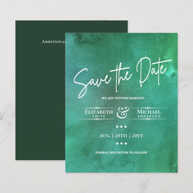 LeahG BUDGET Save The Date Watercolor Green (Front/Back)