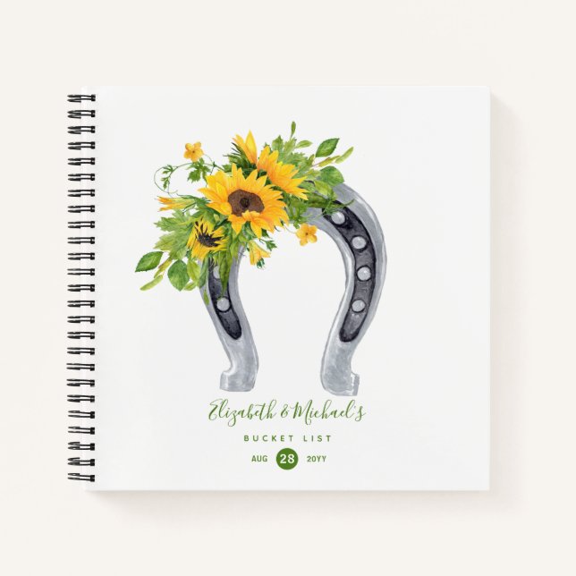LeahG Budget Sunflower Horseshoe BUCKET LIST Notebook (Front)