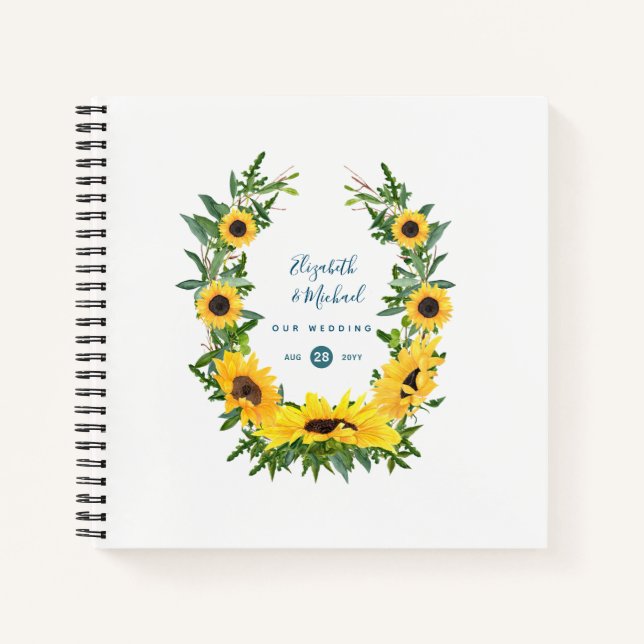 LeahG Budget Sunflower Horseshoe Wedding Guestbook Notebook (Front)