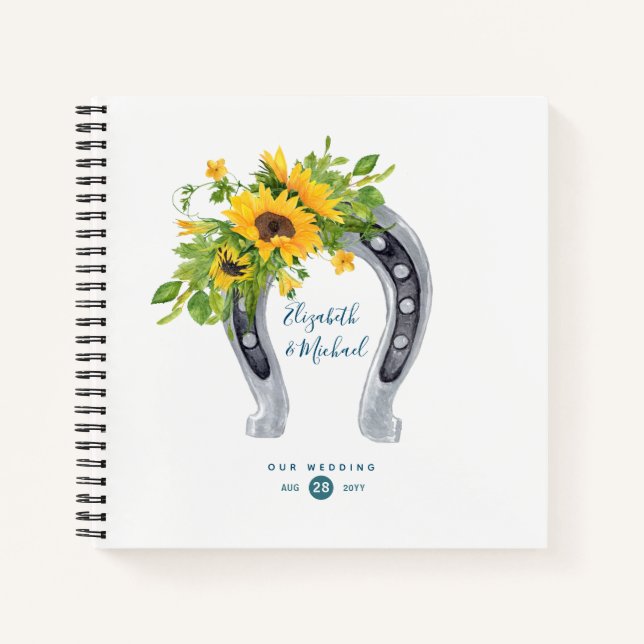 LeahG Budget Sunflower Horseshoe Wedding Guestbook Notebook (Front)