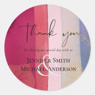LeahG BUDGET Wedding Berry Red Purple Watercolor Classic Round Sticker