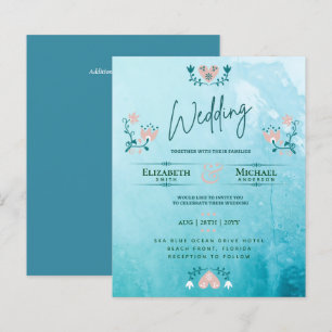 LeahG BUDGET Wedding Invite Folk Art Teal Pink