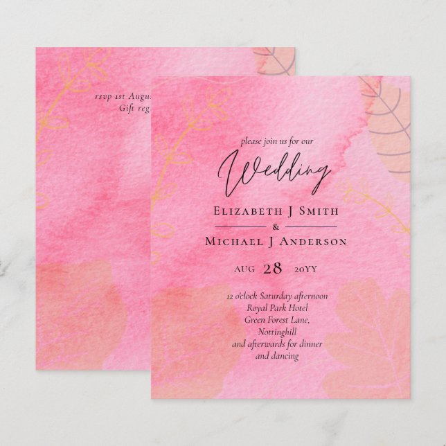 LeahG Budget Wedding Pink Peach Watercolor Abstrac (Front/Back)