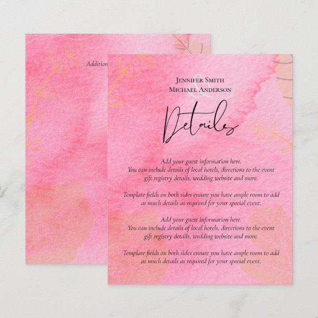 LeahG Budget Wedding Pink Peach Watercolor Abstrac (Front/Back)
