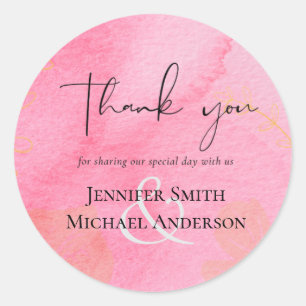 LeahG Budget Wedding Pink Peach Watercolor Abstrac Classic Round Sticker