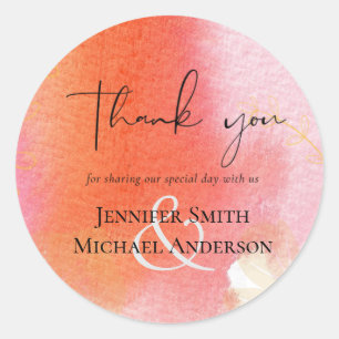 LeahG Budget Wedding Red Orange Watercolor Leaves Classic Round Sticker