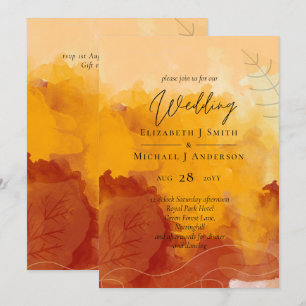 LeahG Budget Wedding Watercolor Sunset Fall Leaves
