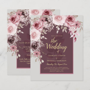 LeahG Burgundy Blush Pink Roses Fall Wedding Inv.