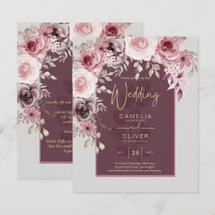 LeahG Burgundy Blush Pink Roses Fall Wedding Inv.