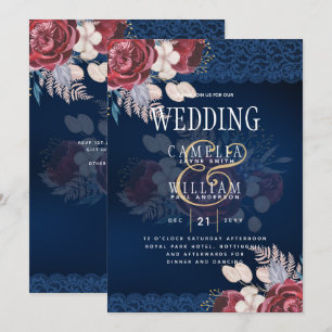 LeahG Burgundy Roses dentelle Invitation Mariage d