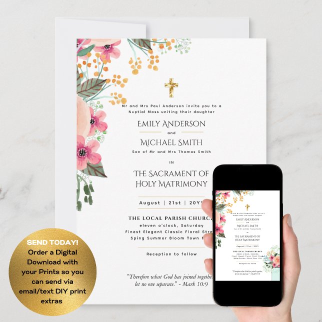 LeahG Catholic Nuptial Mass Wildflowers Floral Invitation (Creator Uploaded)