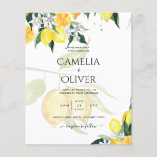 LeahG Citrus Lemons Budget Wedding Invite Yellow Flyer