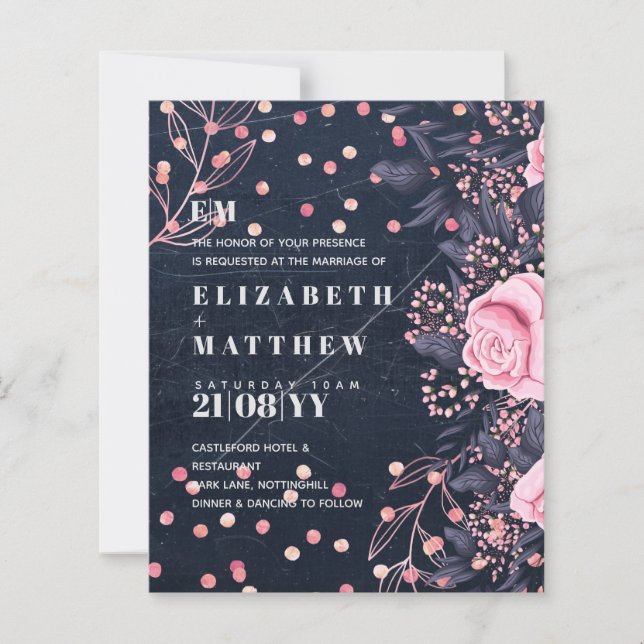 LeahG Denim Blue Rosegold Pink Floral Wedding (Front)