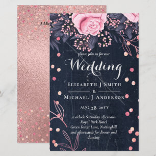 LeahG Denim Blue Rosegold Pink Floral Wedding