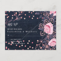 LeahG Denim Blue Rosegold Pink Floral Wedding