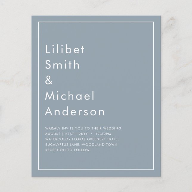 LeahG Dusty Blue Monochrome Wedding Invite Flyer (Front)