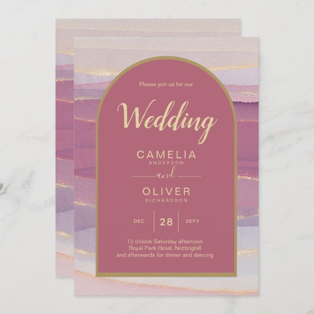 LeahG Dusty Rose Lavender Gold Wedding Invite (Front/Back)