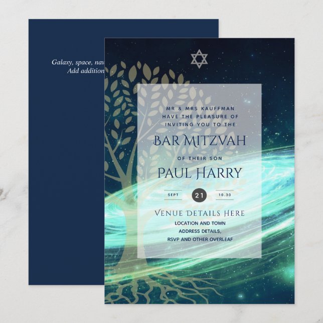 LeahG Elegant Chic Bar Mitzvah Jewish Torah Chic Invitation (Front/Back)