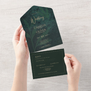 LeahG Emerald Forest Green Gold Wedding Invite