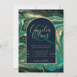 LeahG Emerald Green Gold Agate Mariage Invitation